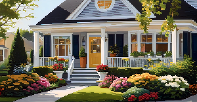 An open house event with potential buyers exploring a charming suburban home, while a real estate agent engages with them.