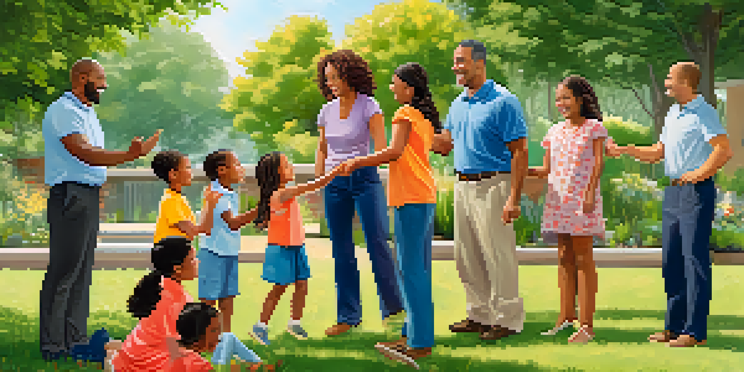A family celebrating outside at their meeting point after an emergency drill.