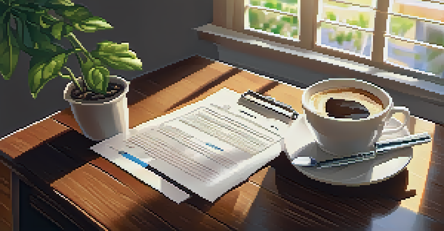A lease agreement document with a pen and coffee cup on a wooden table.