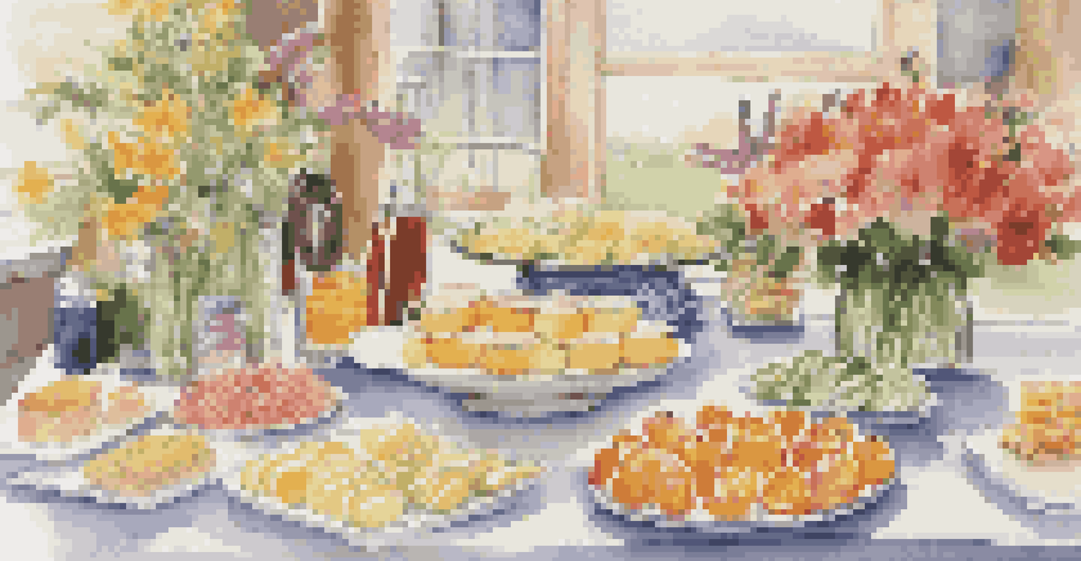 A refreshment table at an open house, displaying snacks, drinks, and brochures, set in an inviting manner.