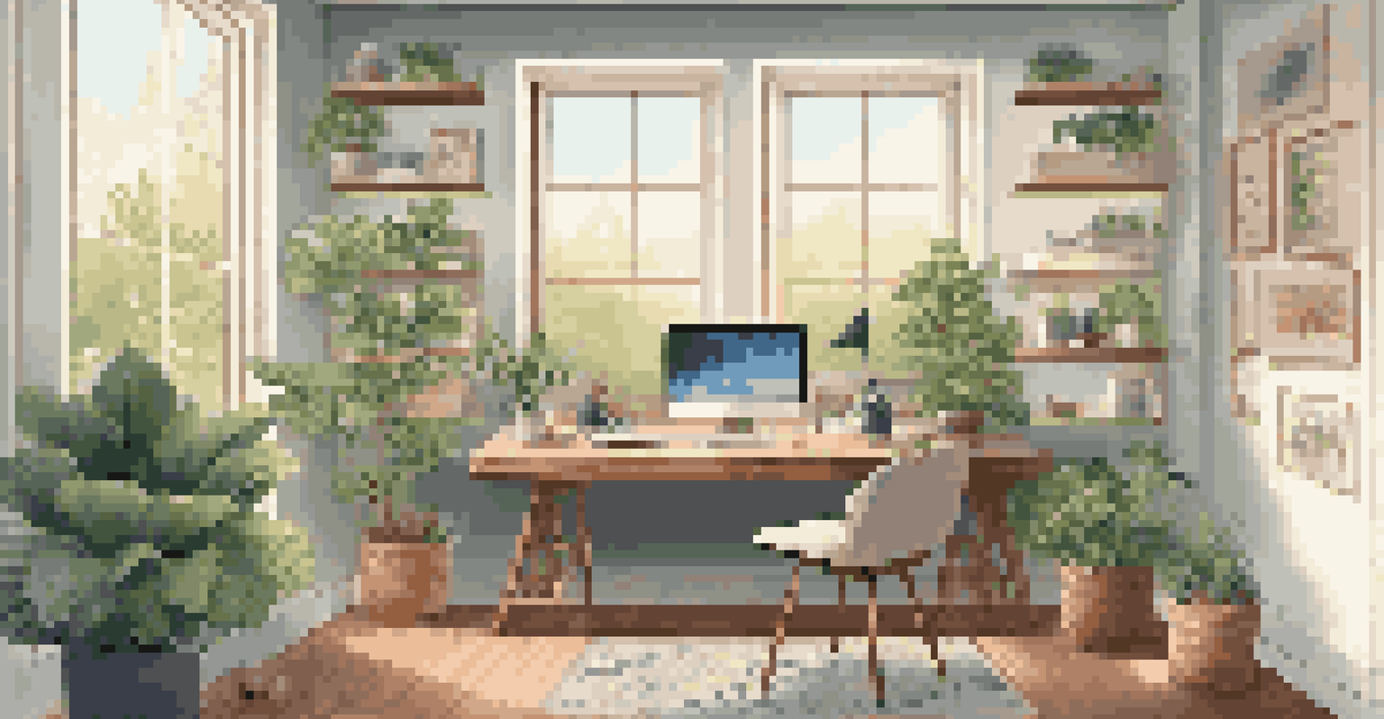 A well-designed home office for remote work, equipped with smart technology and a view of nature.