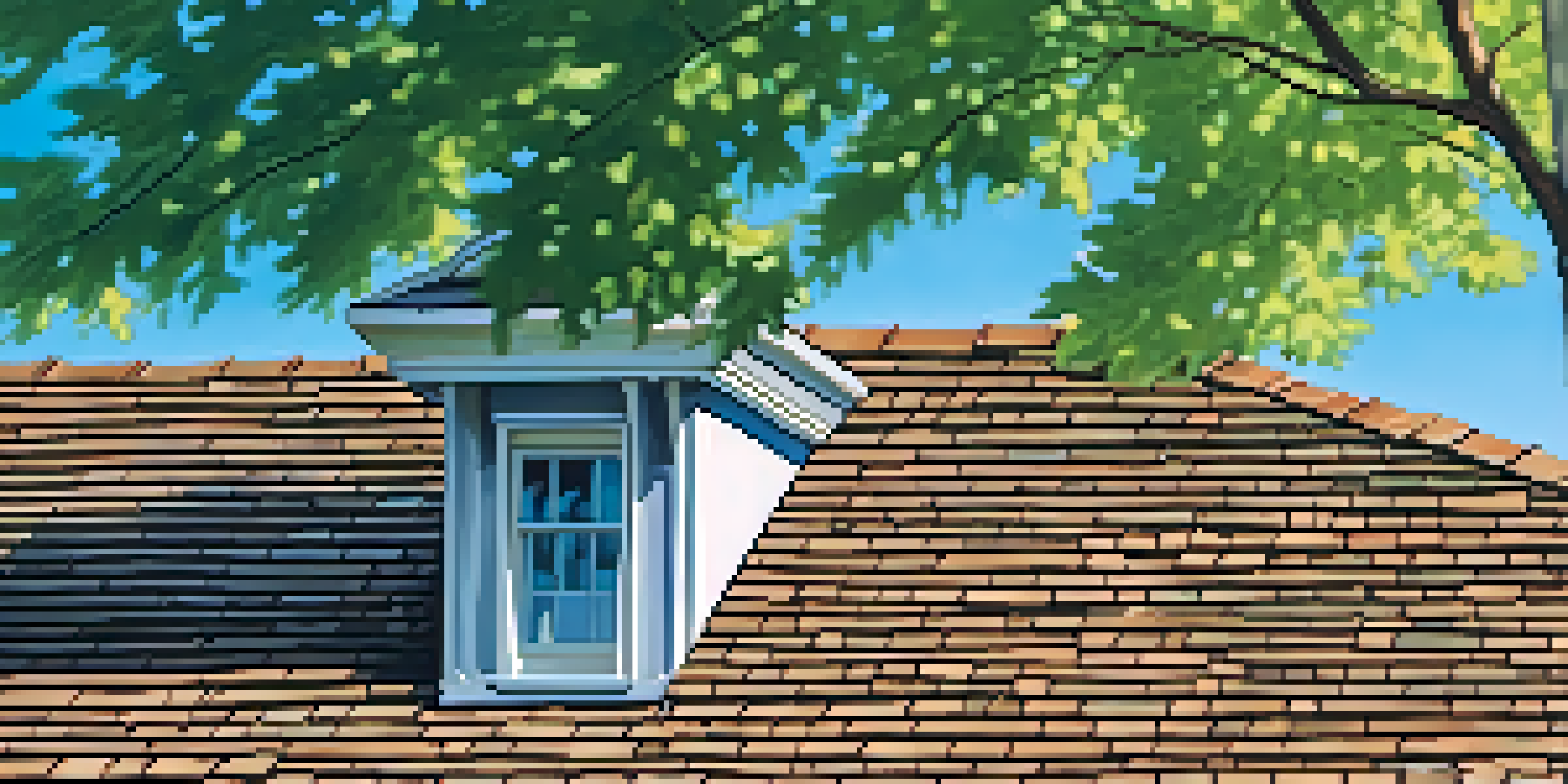 A close-up view of a well-maintained roof with new shingles and a clear blue sky in the background.