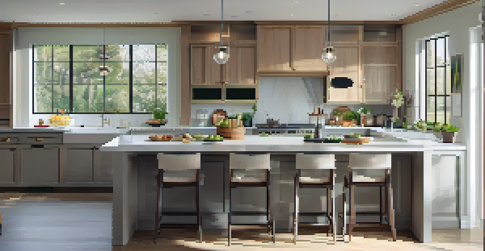 A modern kitchen with natural light, featuring new appliances and a cozy breakfast nook.