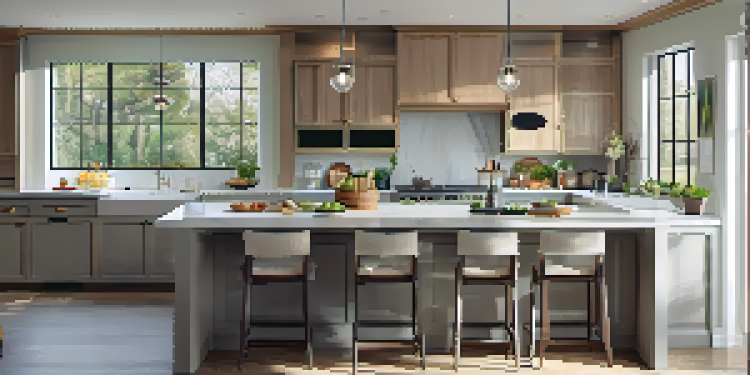 A modern kitchen with natural light, featuring new appliances and a cozy breakfast nook.