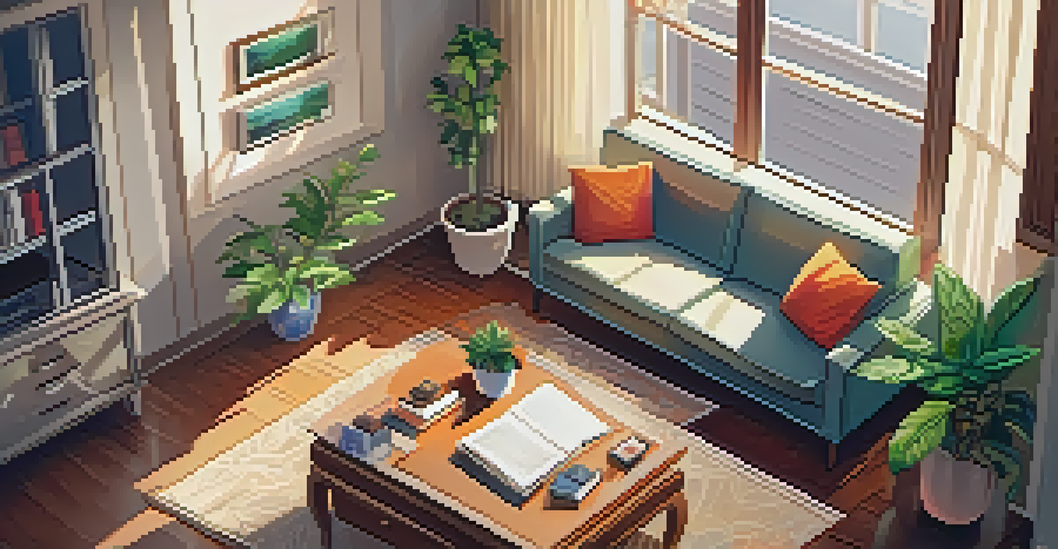 An overhead image of a home appraisal taking place in a cozy living room with an appraiser taking notes.