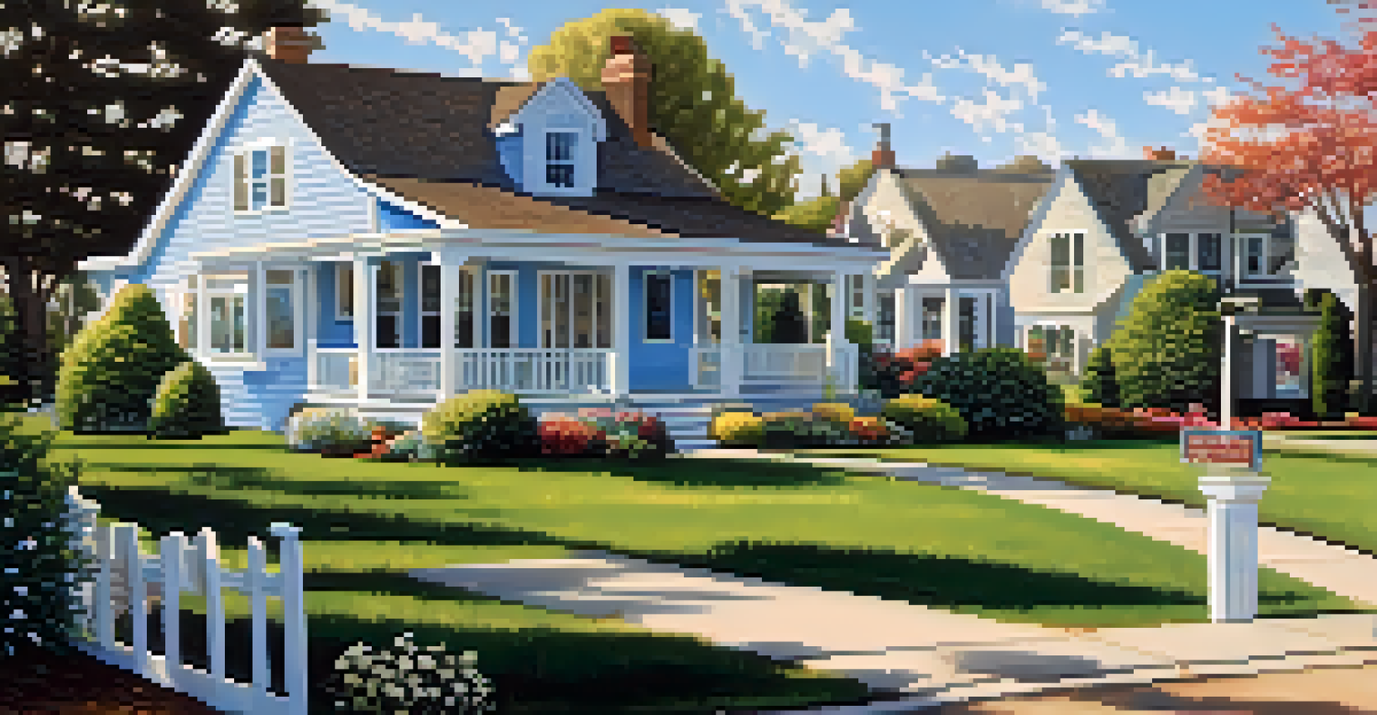 A suburban house with a 'For Sale' sign, surrounded by a garden and a picket fence under a blue sky.