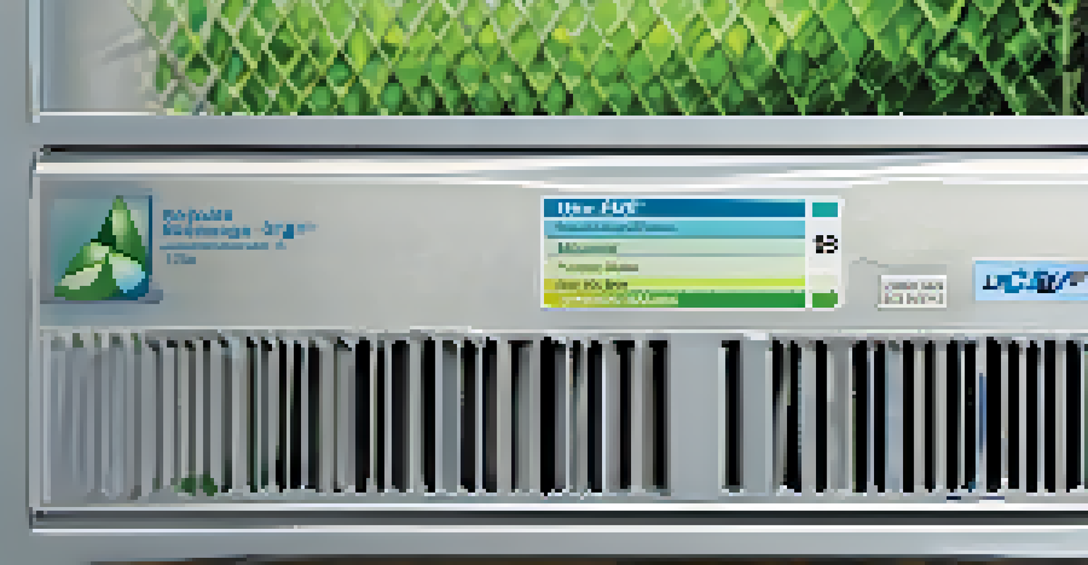 A close-up of an HVAC energy efficiency rating label, featuring SEER and AFUE ratings against a blue-green gradient background.