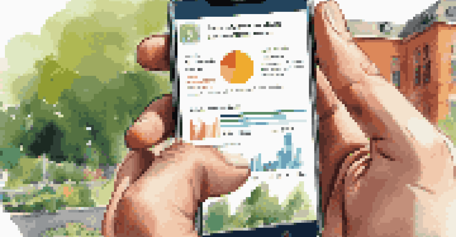A close-up of a hand holding a smartphone displaying a real estate crowdfunding app against a sunny outdoor background.