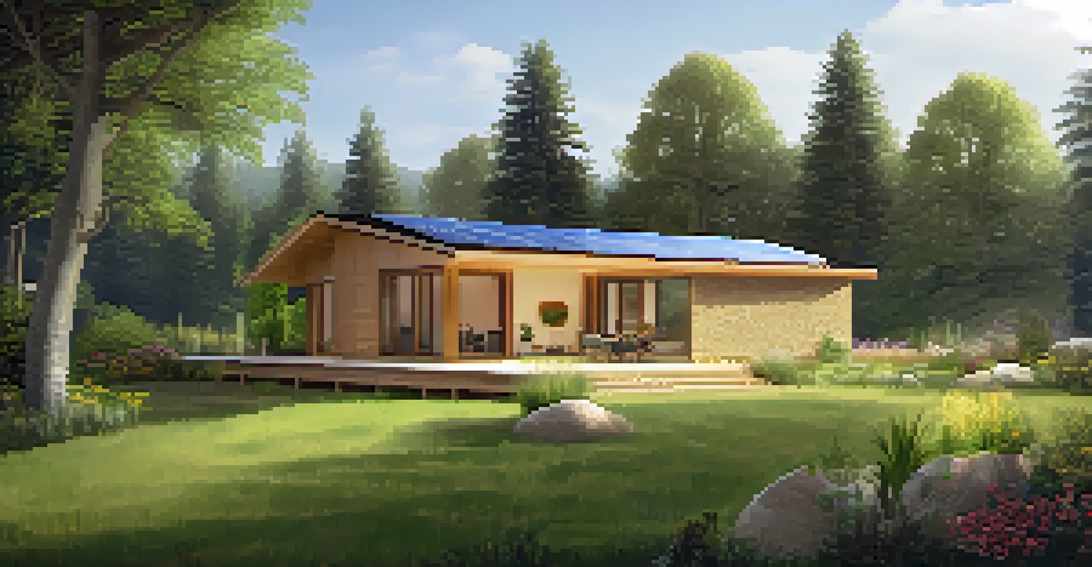 A modern house made of straw bale insulation in a green outdoor setting, surrounded by nature.