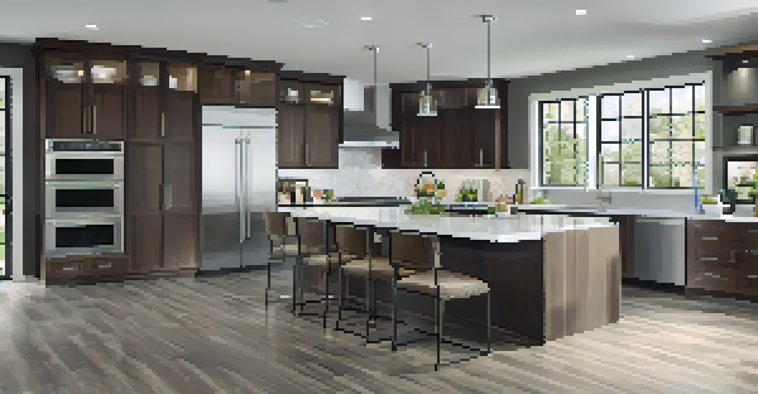 A modern kitchen with luxury vinyl plank flooring, stainless steel appliances, and bright lighting.