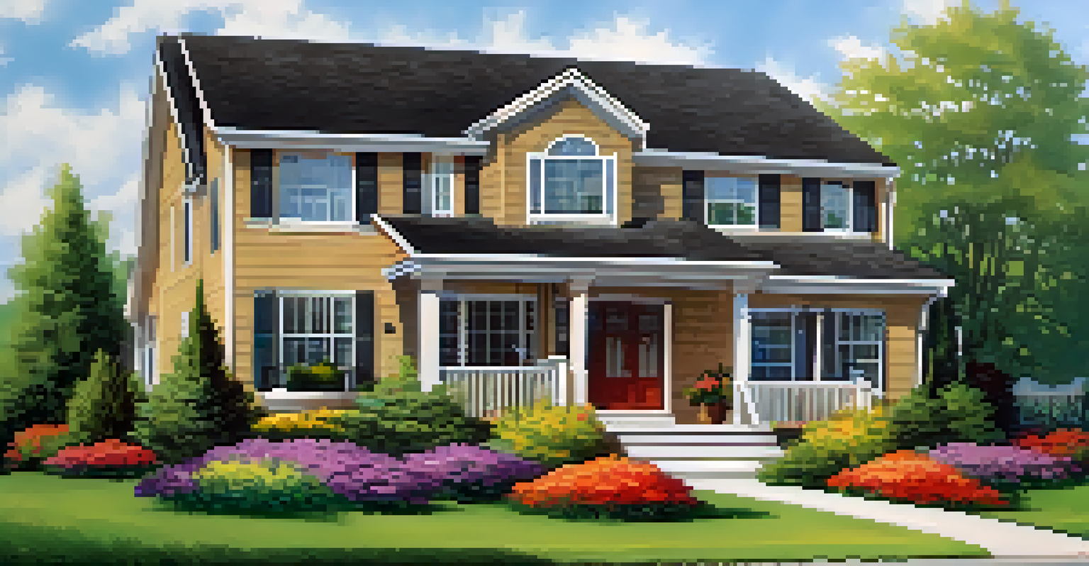 A charming home with a well-maintained lawn, colorful flowers, and a welcoming front door.