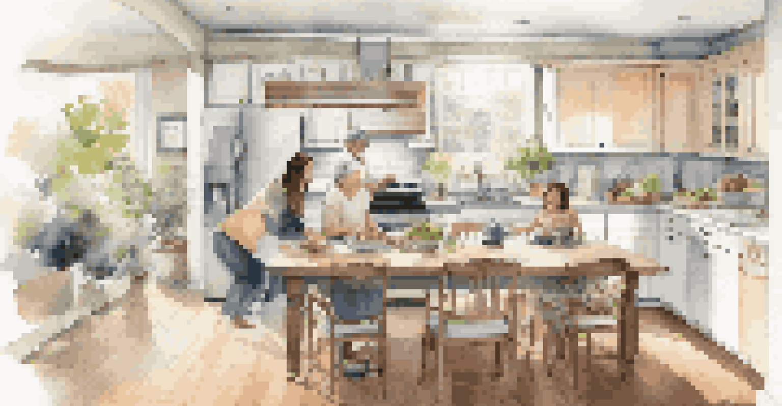 A multi-generational family cooking together in a spacious, modern kitchen filled with natural light.