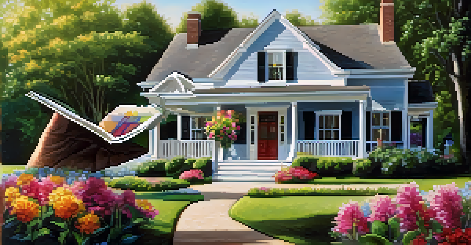 A close-up of a real estate agent holding a 'For Sale' sign in front of a charming house with a garden.