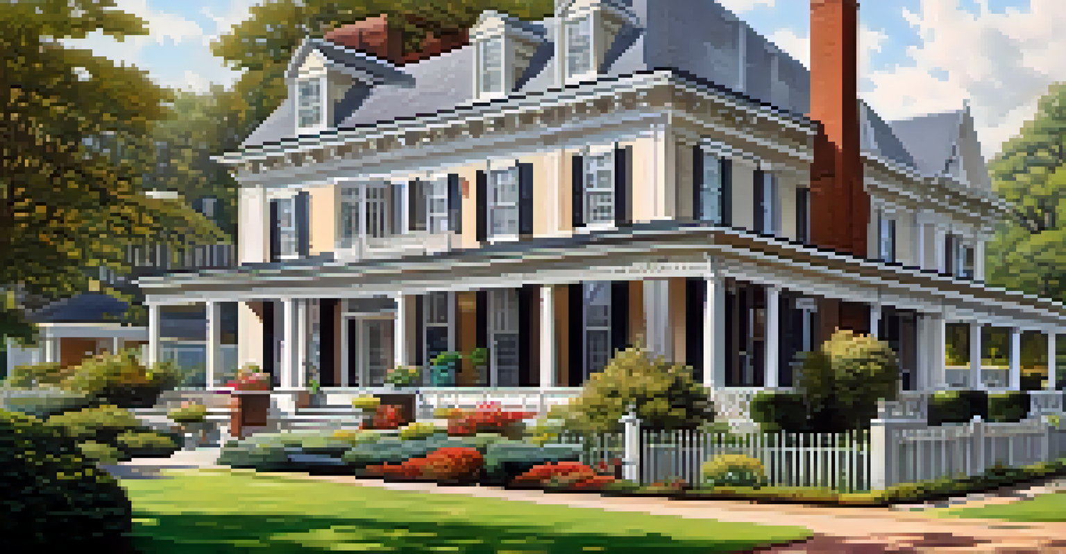 A historic home turned museum, with beautiful gardens and visitors reading about its history.