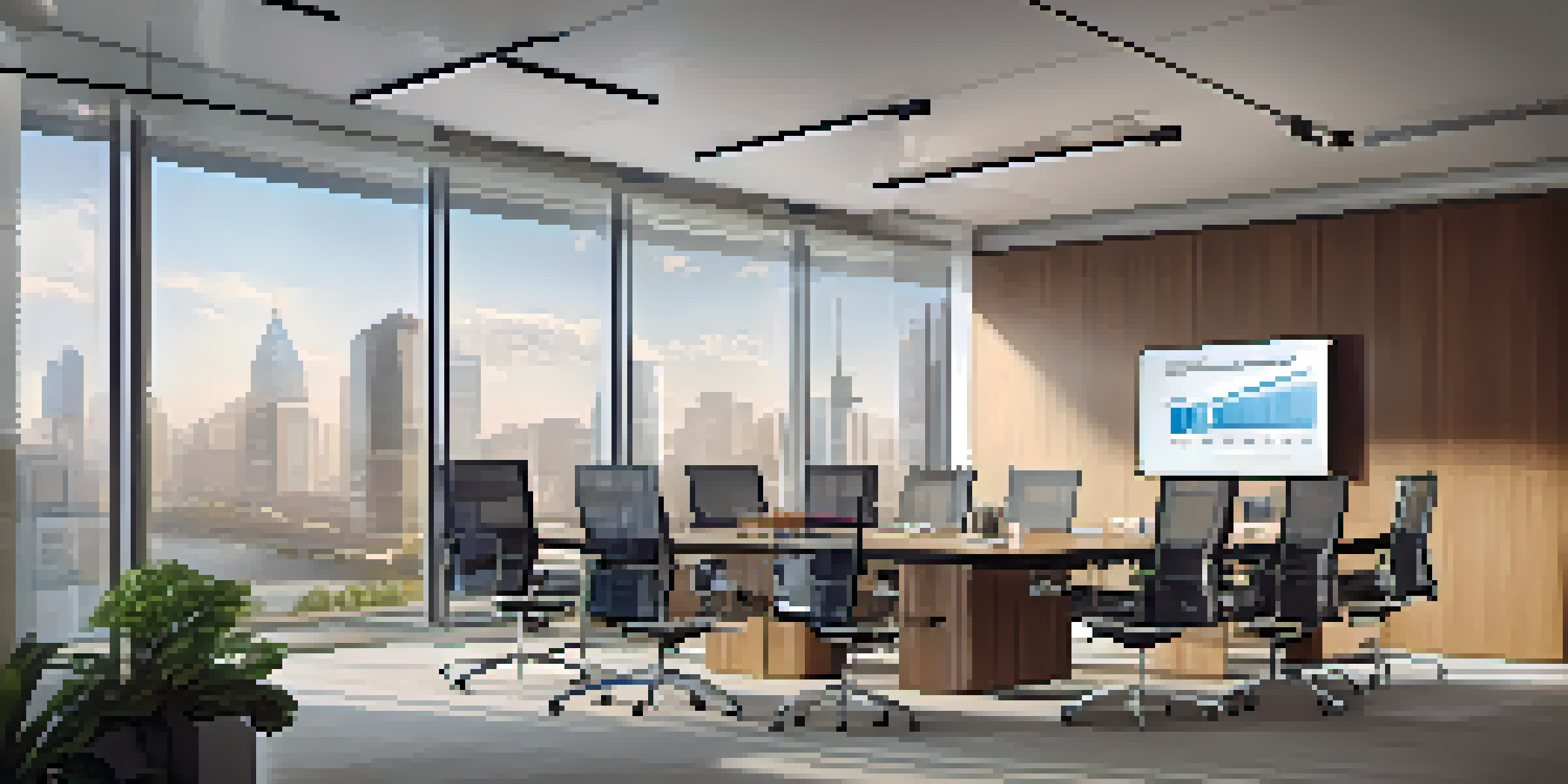 A diverse group of investors in a modern office space discussing real estate projects around a conference table.