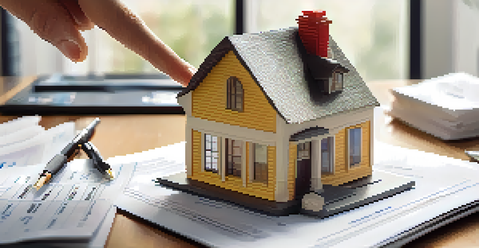 A real estate agent's hand holding a miniature house model in front of financial documents, symbolizing real estate investment.