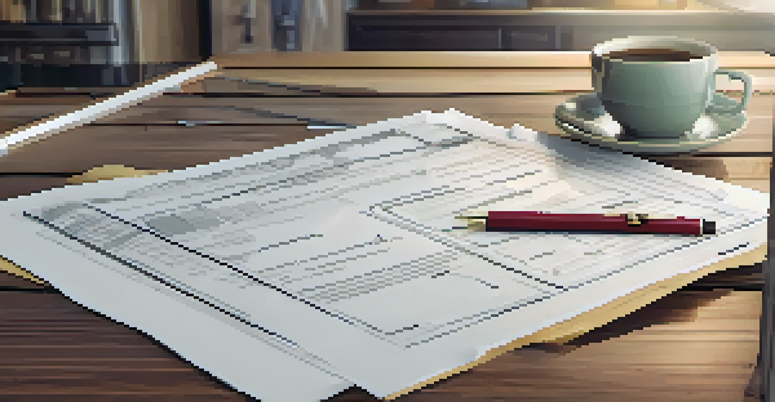 A detailed home inspection report on a table with a pen and a coffee cup, showcasing highlighted sections.