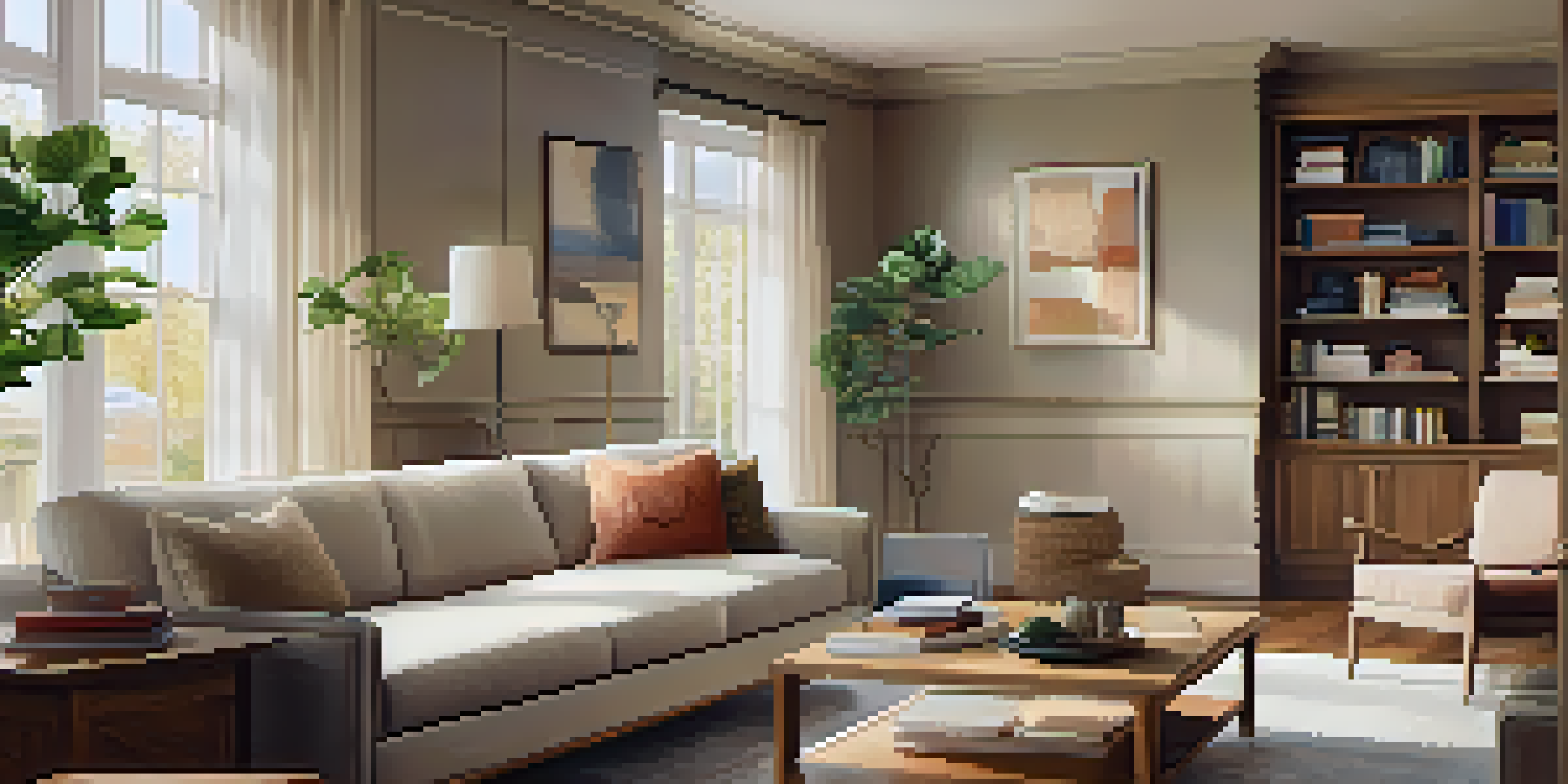 A cozy living room with wide doorways and lever-style door handles, showcasing adaptive furniture and warm neutral colors, illuminated by natural light.