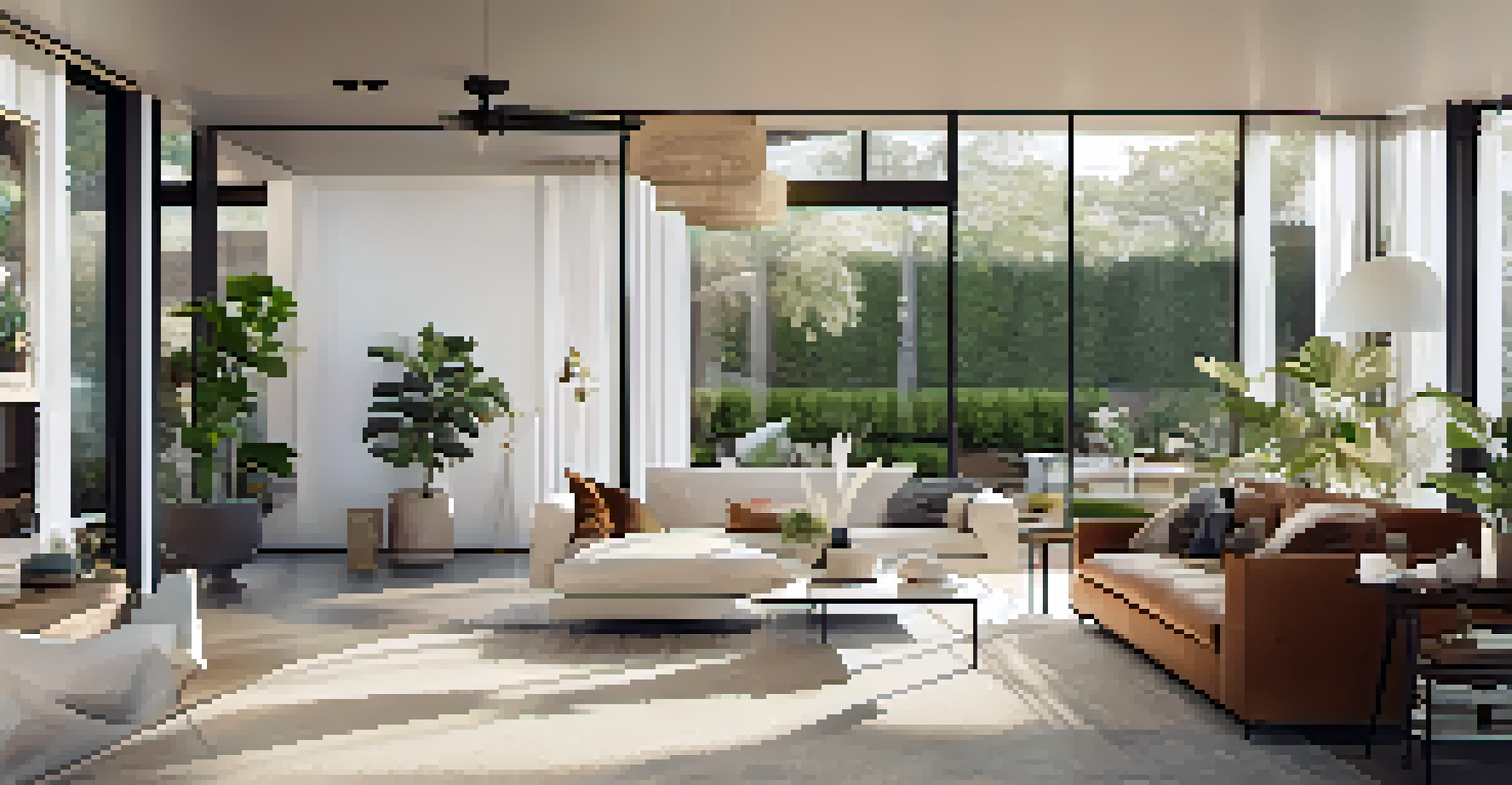 A bright, open-concept living area of a prefabricated home, showcasing modern furniture and decor with natural light pouring in.