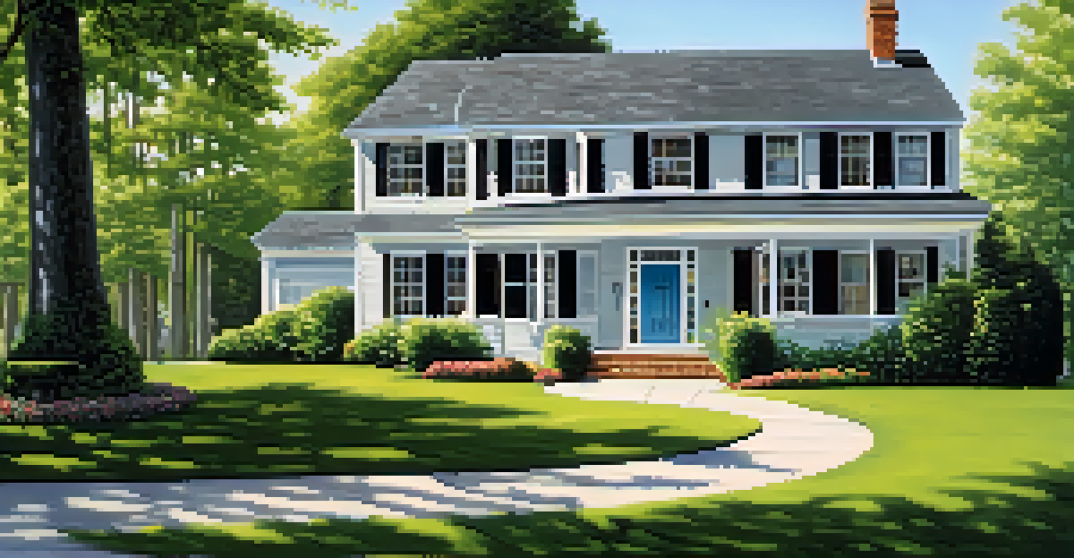 A family property for sale, surrounded by greenery and a blue sky.
