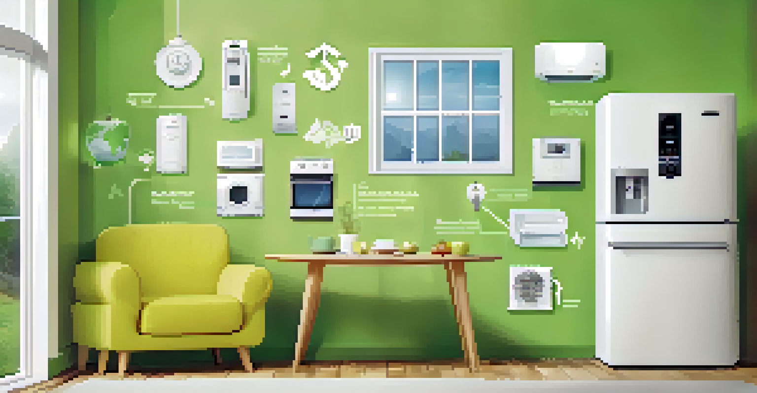 An infographic showing the benefits of energy-efficient appliances with icons for savings, emissions reduction, and home value.