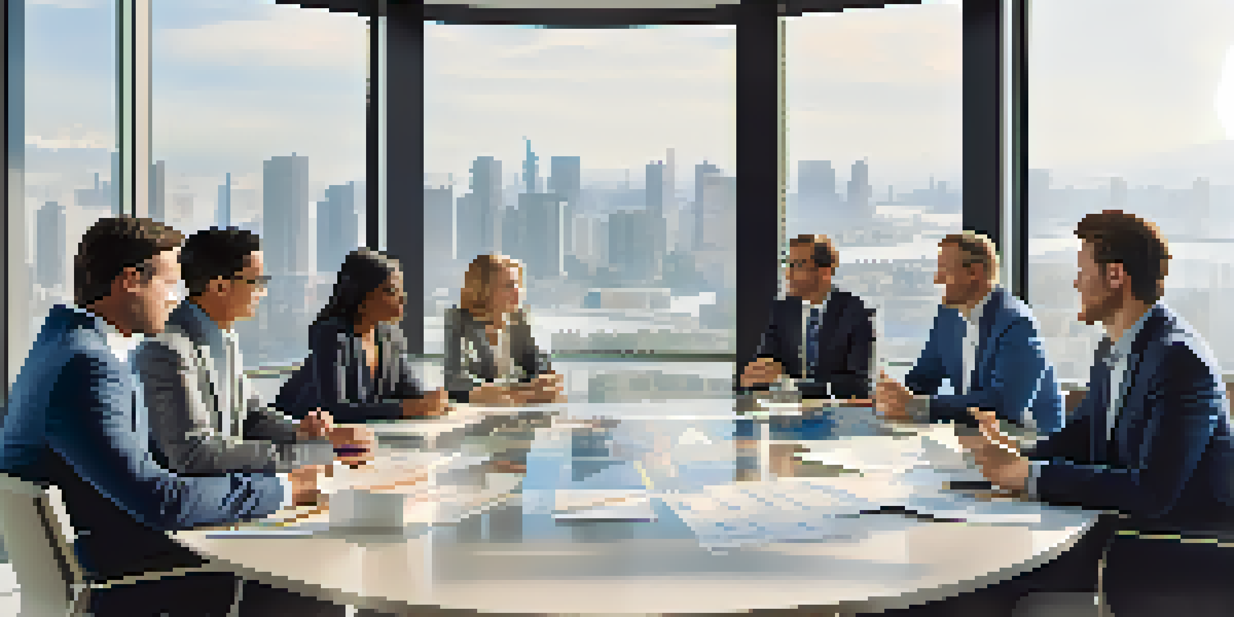 A diverse group of people in a bright conference room discussing real estate syndication with charts and graphs.