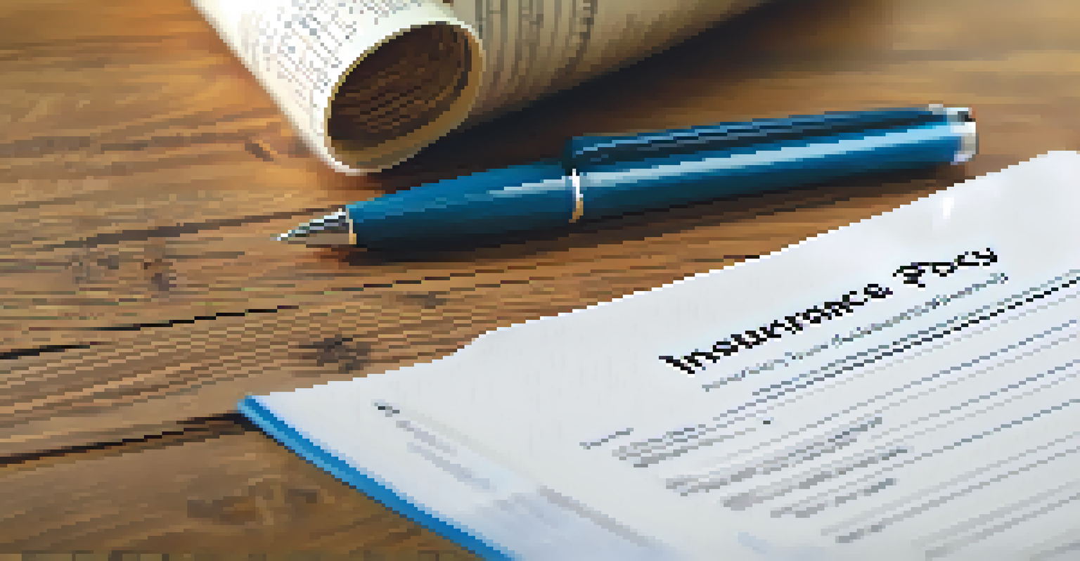 A close-up of a home insurance policy document on a wooden table with a pen, illuminated by soft natural light.