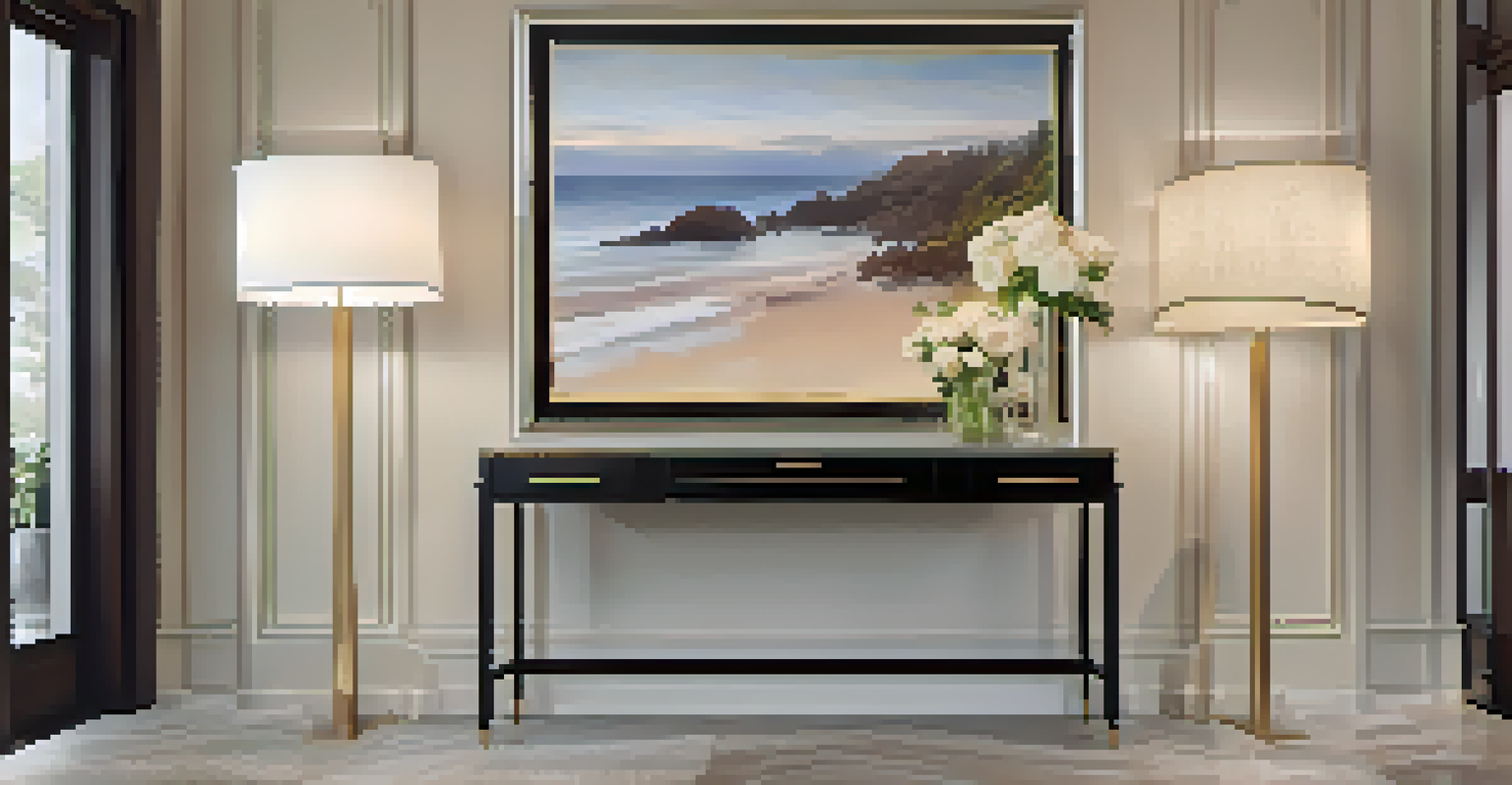 An elegant entryway with automated lighting, a digital art frame, and a smart mirror, creating a warm atmosphere.
