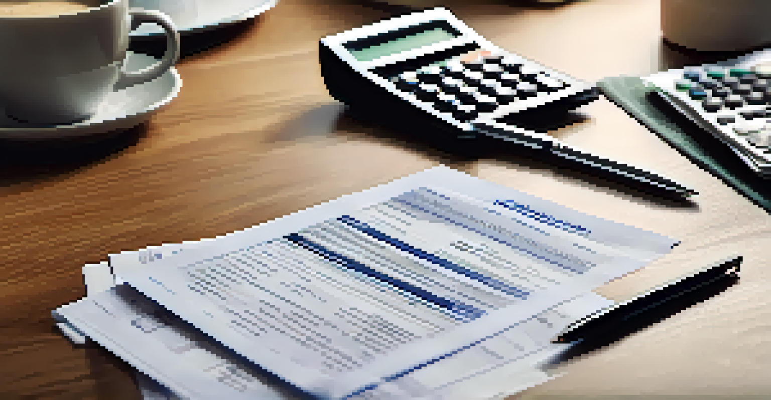 A close-up of a mortgage application form with a pen, calculator, and coffee cup in a professional setting.