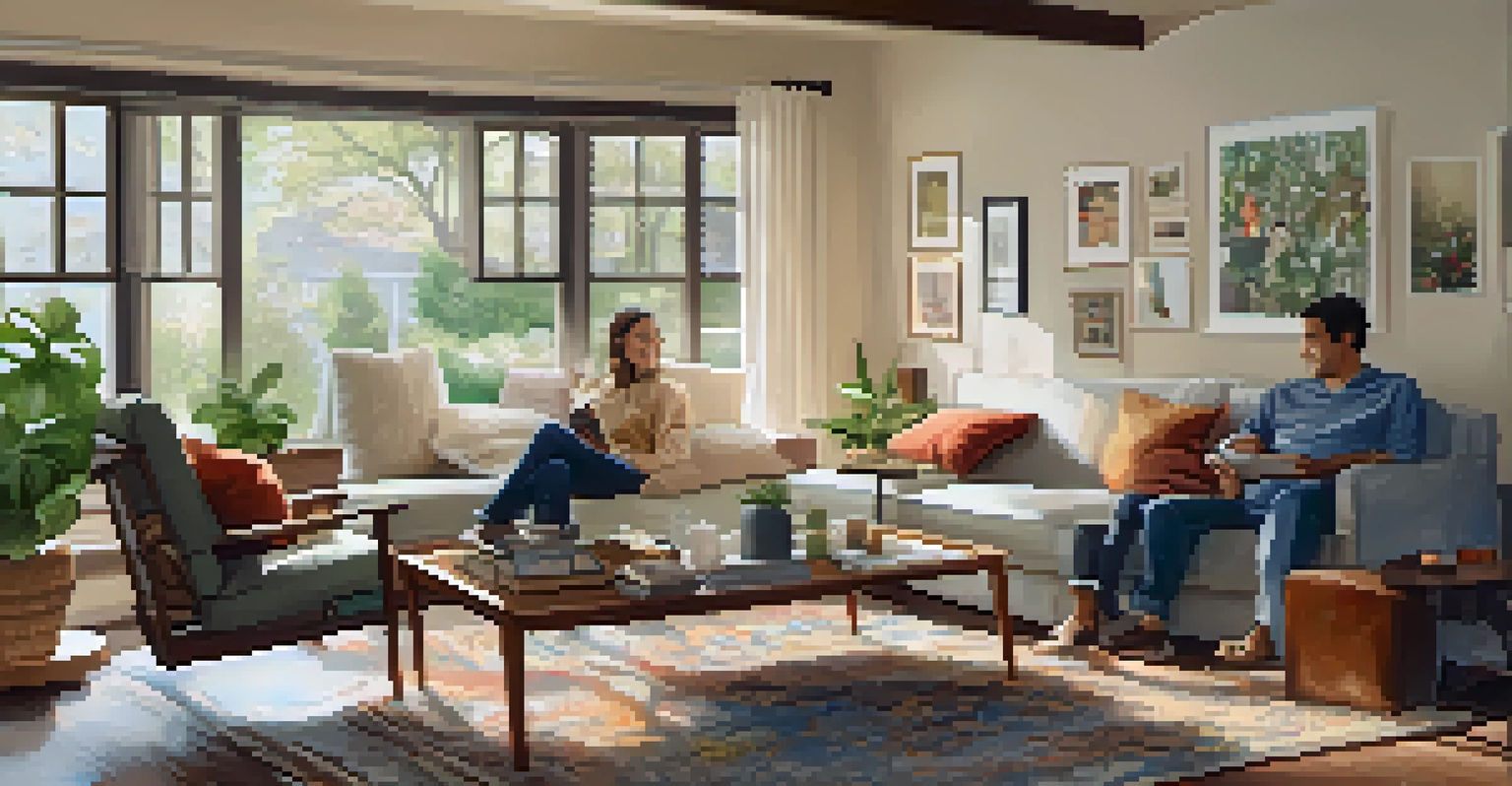 A welcoming living room with energy-efficient windows, stylish furniture, and a family enjoying time together.