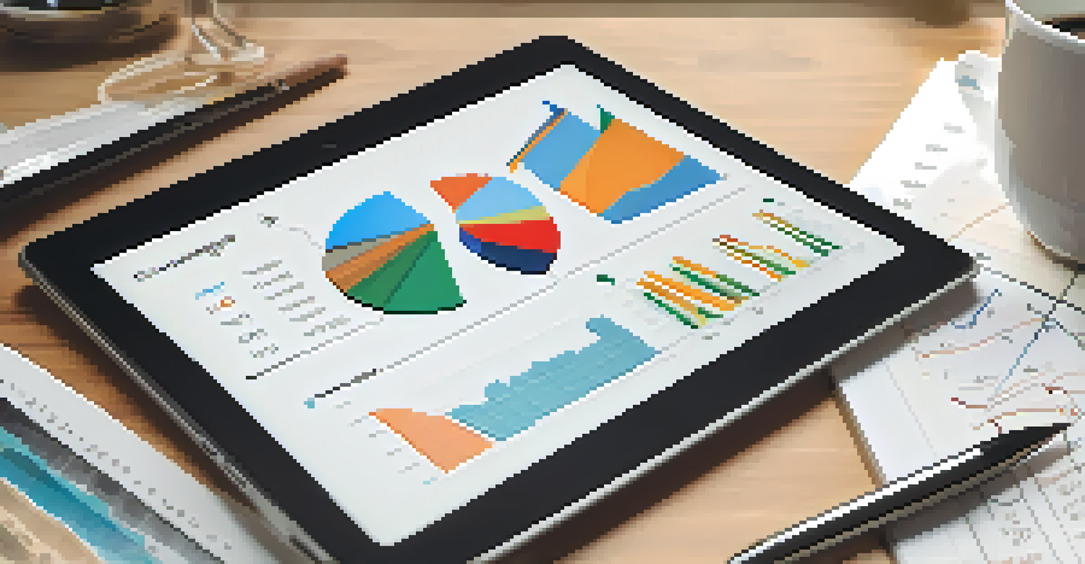 A close-up of a tablet showing a crowdfunding platform with investment charts, placed on a desk with a cup of coffee.