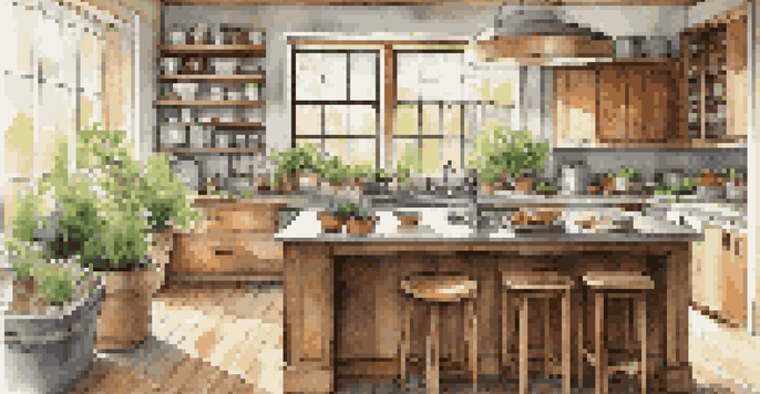 A renovated kitchen showcasing sustainable materials like reclaimed wood cabinetry and recycled glass countertops, illuminated by natural light.