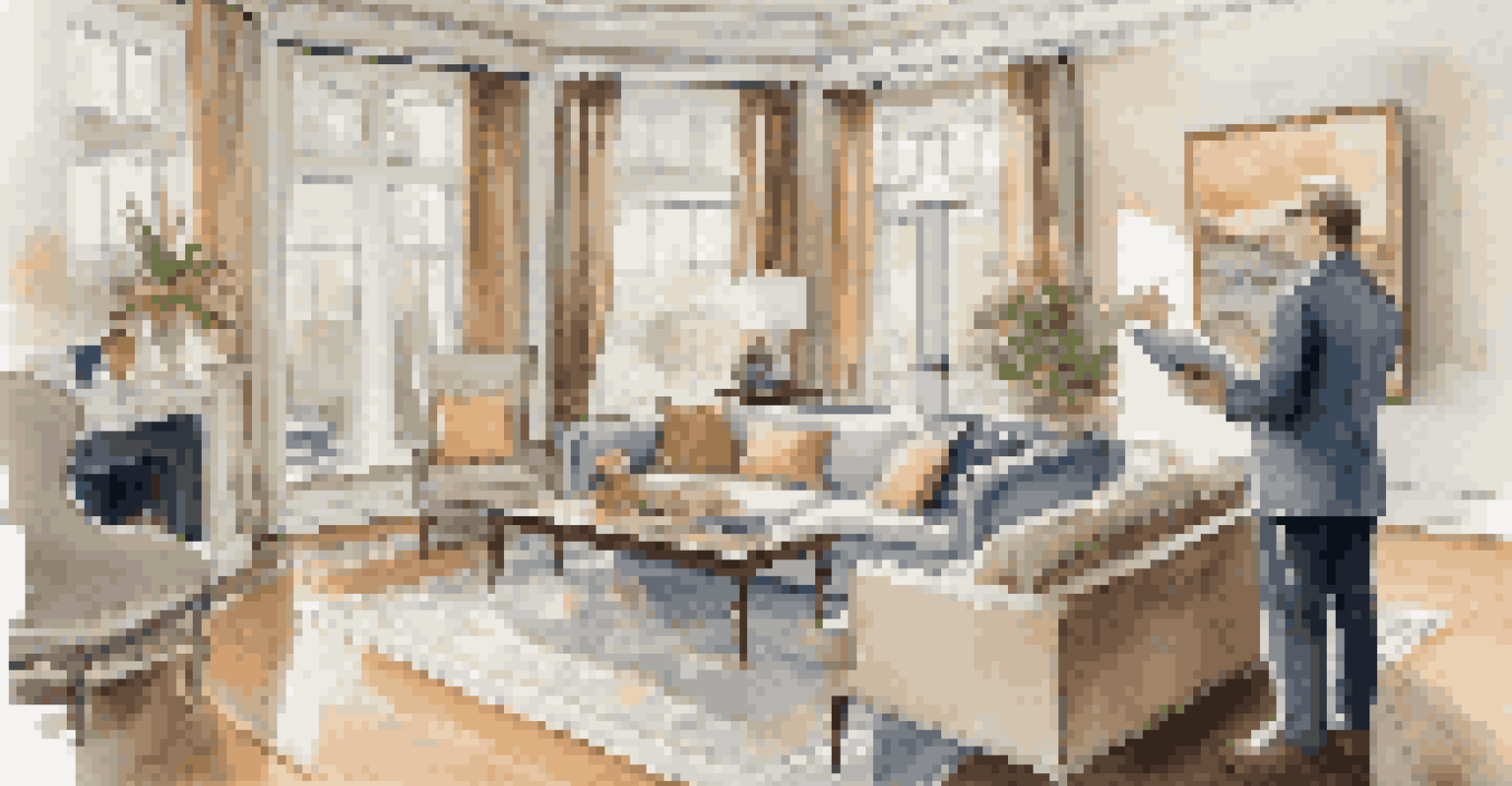 A professional appraiser assessing a living room with high-quality finishes and bright natural light.