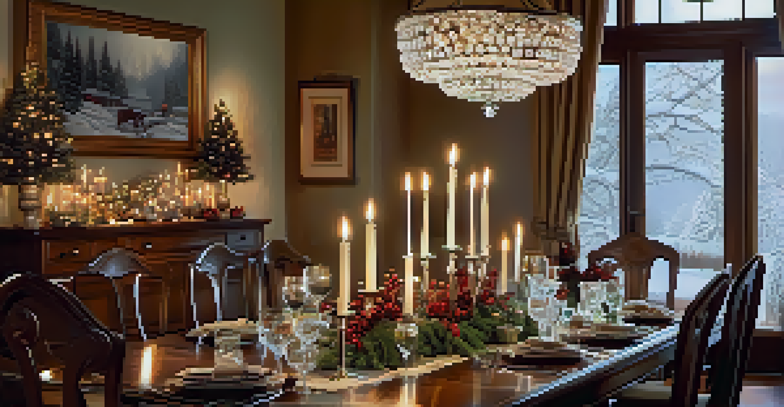 An elegant dining room ready for a holiday gathering with a festive table setting.