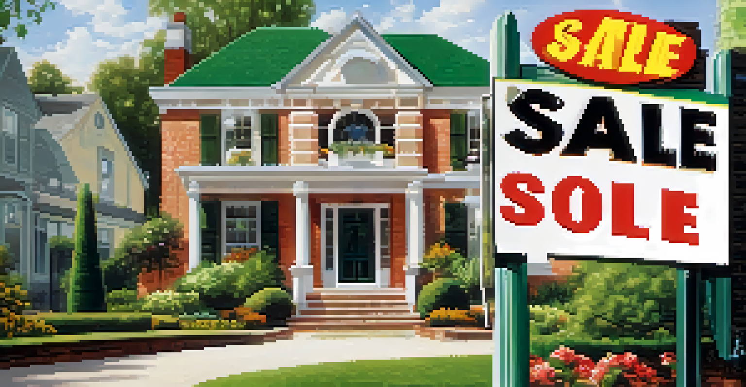 A hand holding a 'For Sale' sign in front of a residential property.