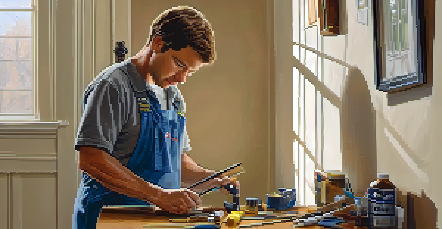 A close-up of a homeowner making minor repairs in a well-lit hallway.