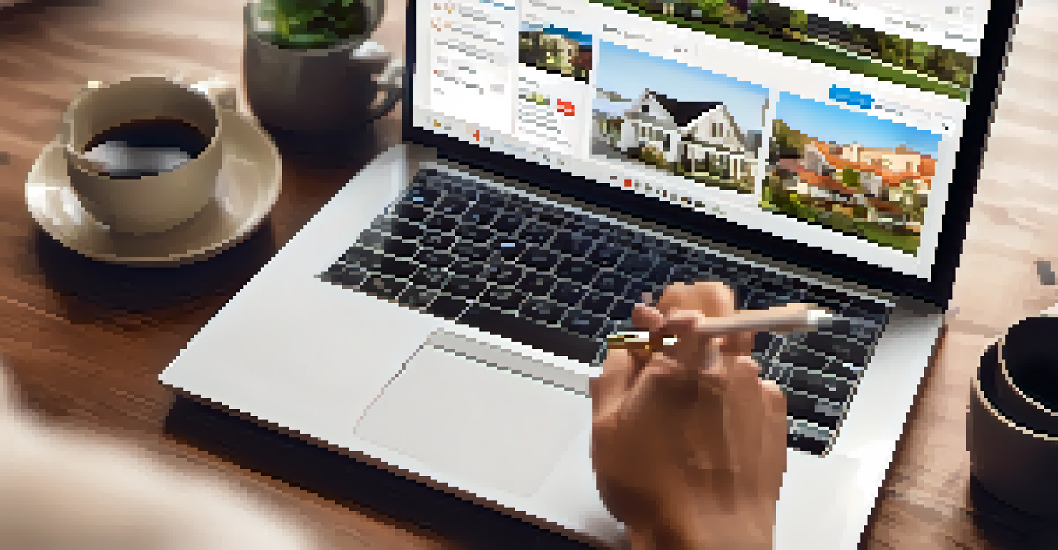 Close-up of a laptop displaying a real estate agent's social media profile with market updates.