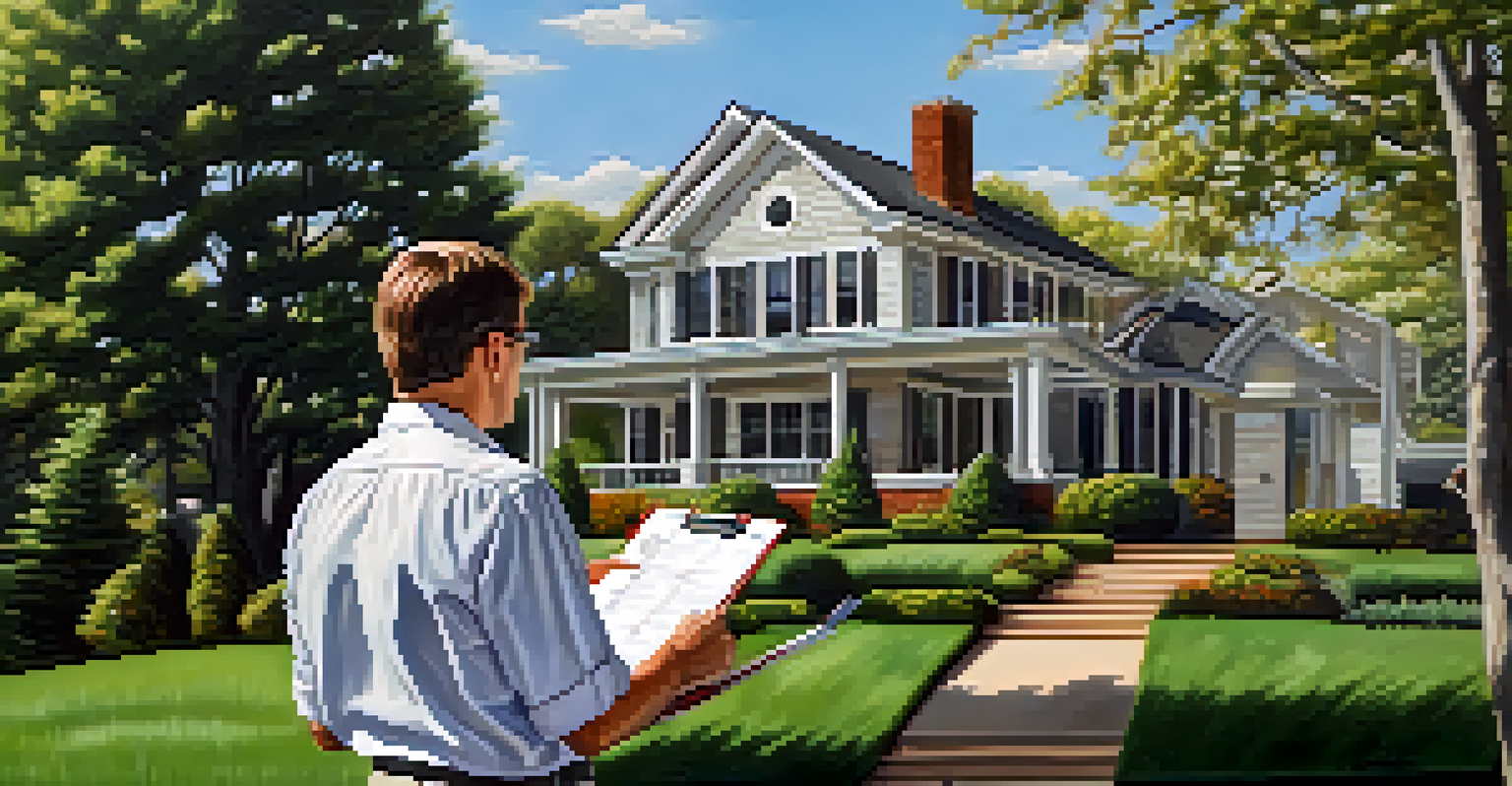 A real estate appraiser inspecting a property with a clipboard and measuring tape in hand.