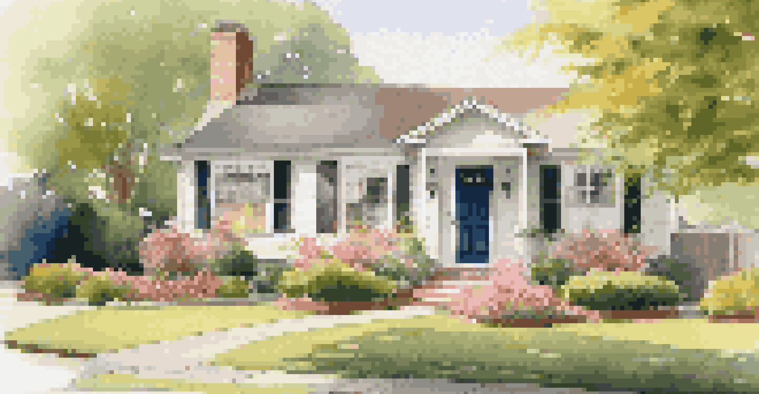 An inviting exterior view of a renovated home with a nice lawn, a painted front door, and blooming flowers in the pathway.