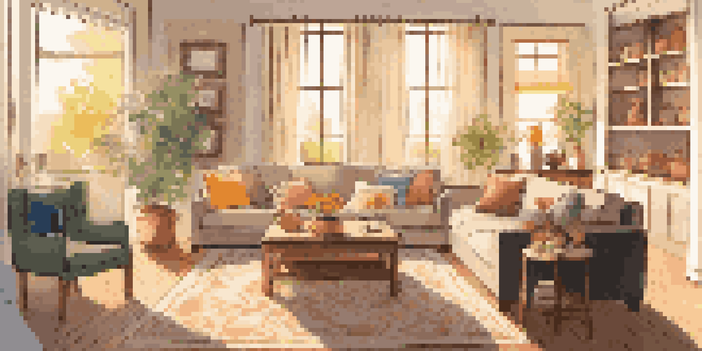 A warm and inviting family living room with a sofa, family photos, and a vase of flowers.