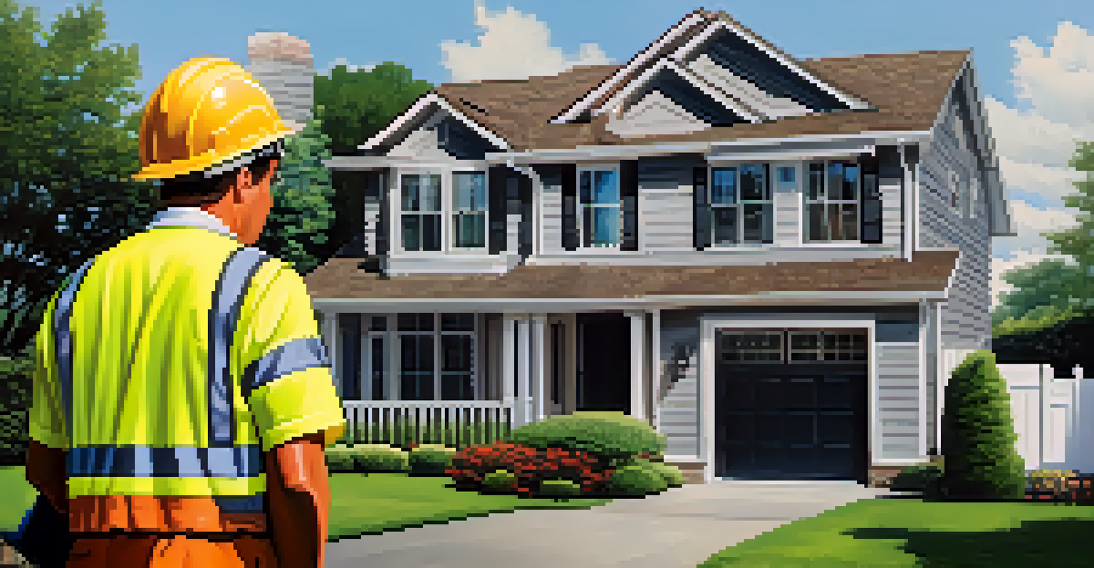 A home inspector examining the roof of a house with a clipboard, emphasizing the importance of home inspections.