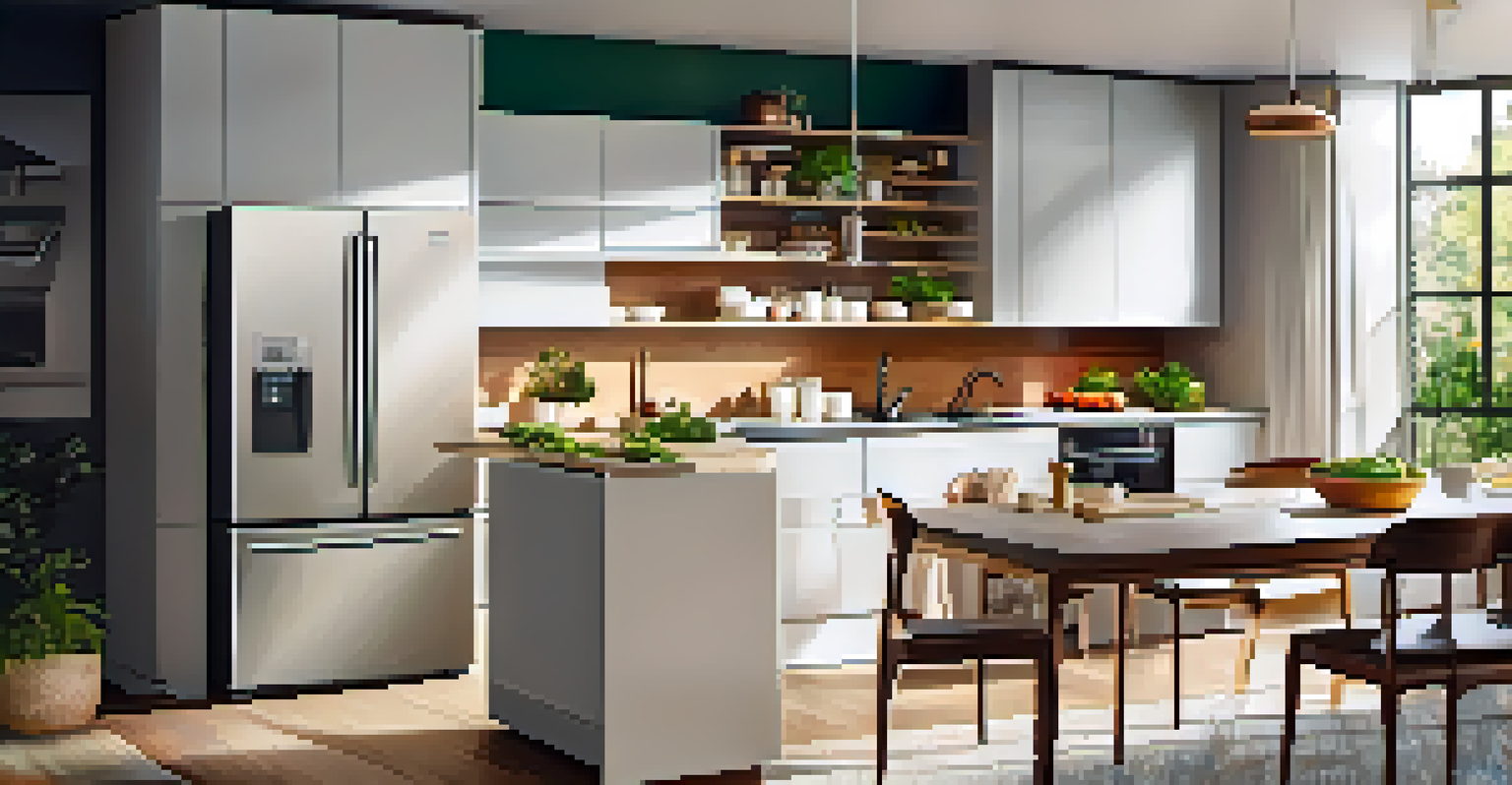 A family cooking in a bright kitchen with modern energy-efficient appliances, showcasing a refrigerator and induction cooktop.