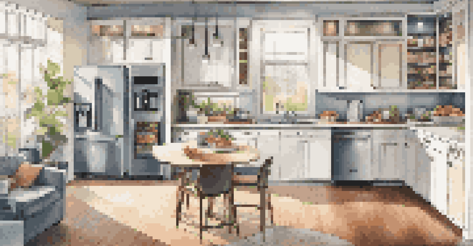 A modern kitchen featuring smart appliances and an organized countertop, with sunlight illuminating the space.