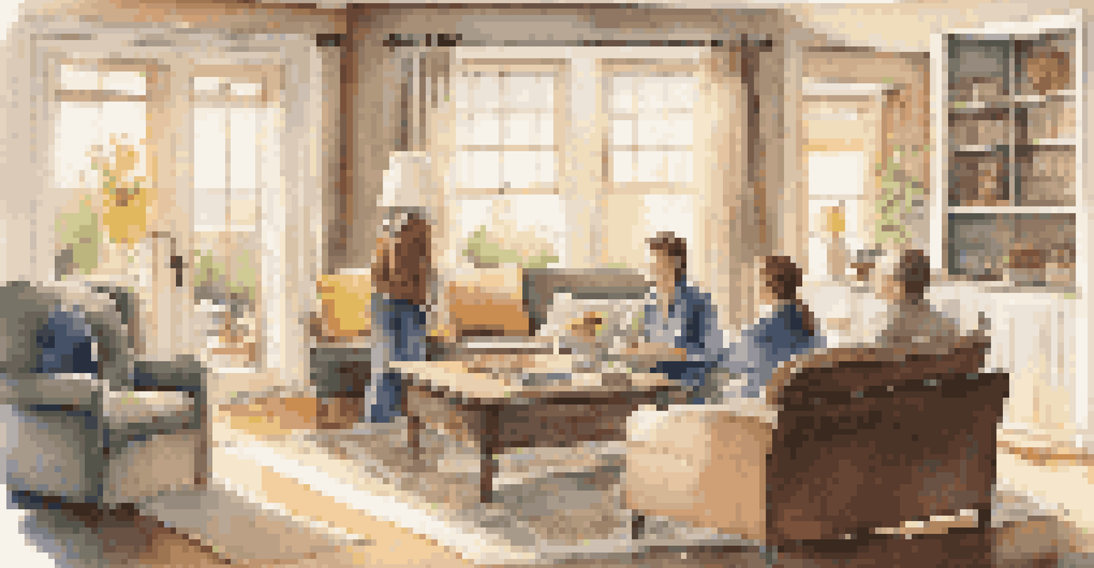 A family engaging with a home inspector in a bright living room, reviewing a detailed report together.