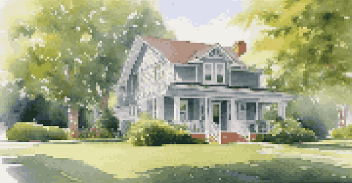 A modern rental property with a 'For Rent' sign, surrounded by greenery and sunlight, showcasing a welcoming facade.