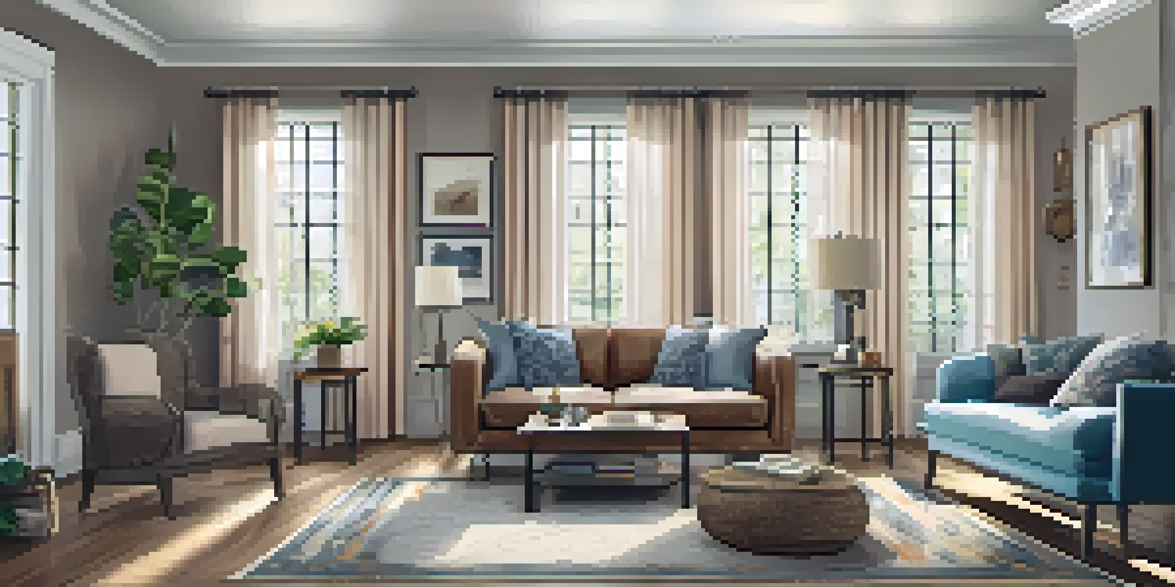 A cozy living room that combines modern and traditional styles with a vintage sofa and contemporary furniture, illuminated by soft natural light.