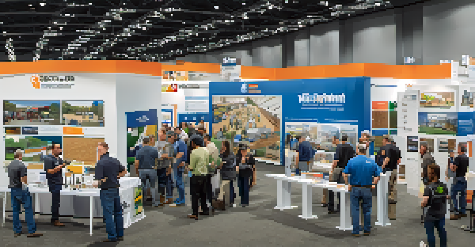 Attendees exploring booths at a home improvement expo featuring contractors and service providers.