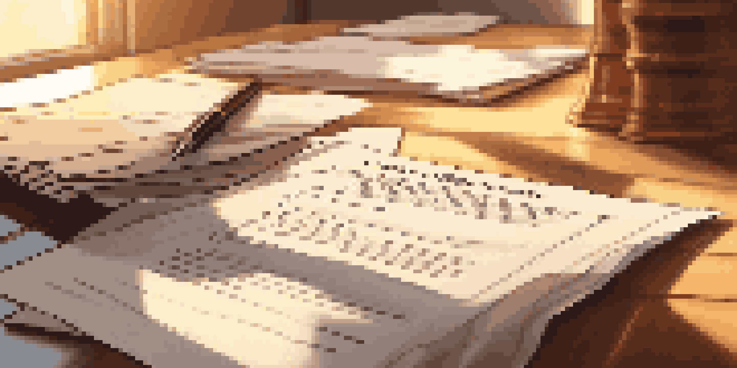 A close-up view of a contract document with highlighted sections, a pen beside it, on a wooden desk illuminated by warm sunlight.