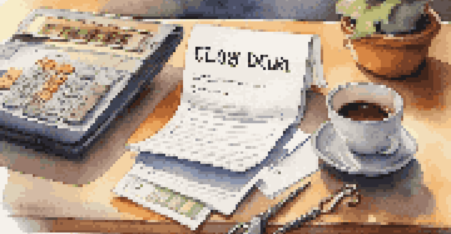 An open folder with a Closing Disclosure document on a kitchen table, alongside a coffee mug and a calculator.
