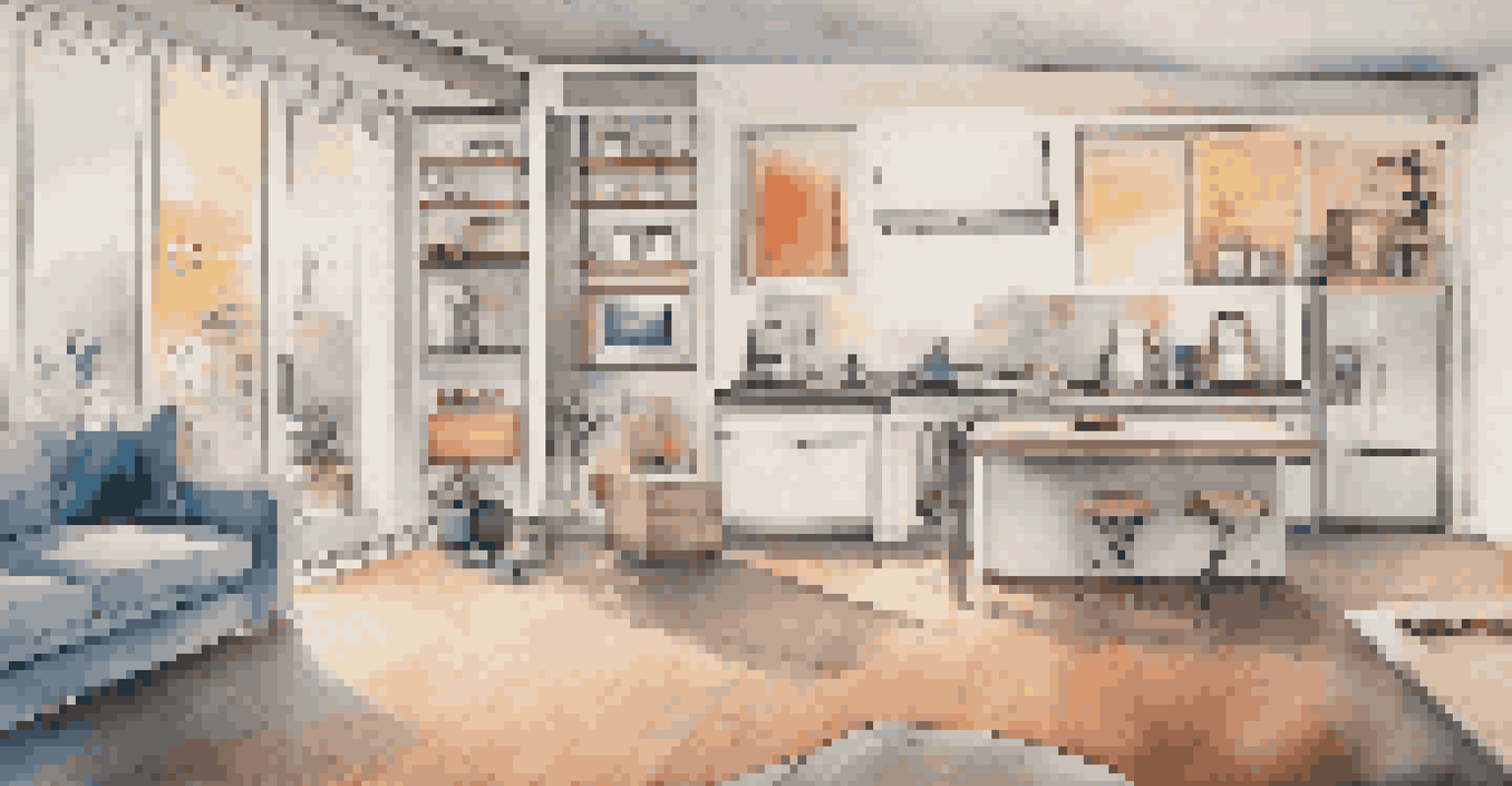 A home control center with a smart assistant device and various smart home gadgets, set against a stylish home interior that illustrates home automation.